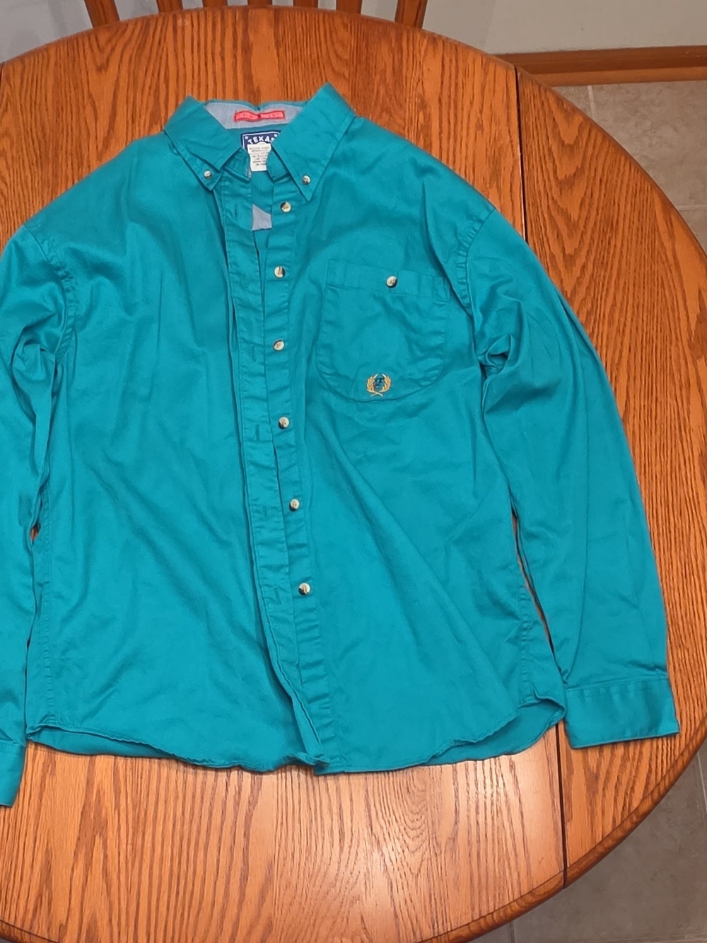 Texas Cotton Womens Xl Button-Down Shirt in Teal Green